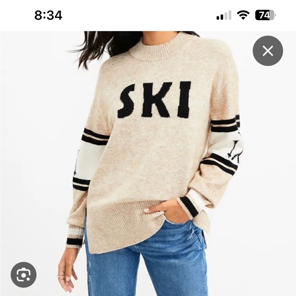 LOFT Beige and Black Cowl Neck Sweater